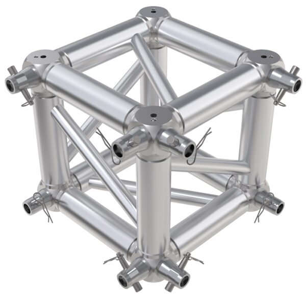 Global Truss F34 Square Truss 6 Way Cube Junction with M12 Bolts, Half-Spigots, Pins & R-Clips for 2 Faces