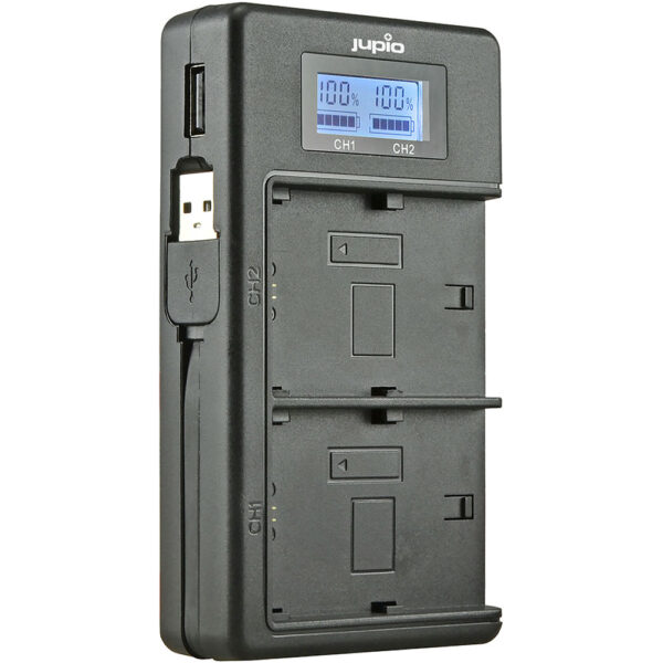 Jupio Dedicated Duo USB Charger with LCD for Sony NP-FM50, NP-F550/F750/F970 Batteries