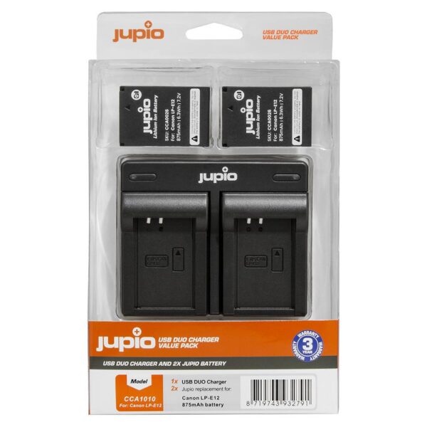 Jupio Kit: 2 x Canon LP-E12 875mAh Batteries + USB  Dual Charger