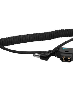Kondor Blue Coiled D-Tap to DC 5.5 x 2.5mm Barrel Right-Angle Cable (Raven Black)
