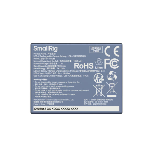 SmallRig NP-W126S USB-C Rechargeable Camera Battery 5062 - Image 6