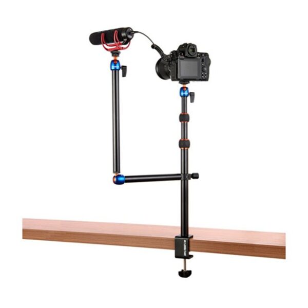 3 Legged Thing - CAMERA DESK MOUNT STAND - Ext. Vertical w. Clamp and Mini Ball Head & Art. Arm w. Head - Black/Blue