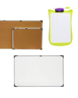 Whiteboard and corkboards