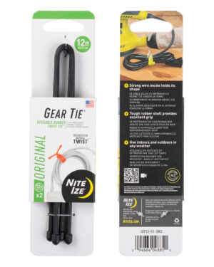 Nite Ize Gear Tie Reusable Rubber Twist Tie - 12 Inch / 2 Pack / Black