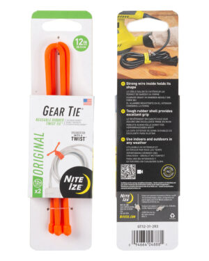 Nite Ize Gear Tie Reusable Rubber Twist Tie - 12 Inch / 2 Pack / Bright Orange