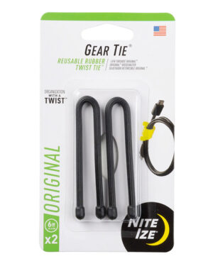 Nite Ize Gear Tie Reusable Rubber Twist Tie - 6 Inch / 2 Pack / Black