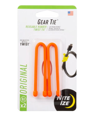 Nite Ize Gear Tie Reusable Rubber Twist Tie - 6 Inch / 2 Pack / Bright Orange